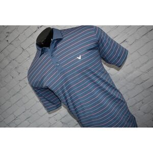Callaway Polo Mens Large Blue Striped Opti-Dri Short Sleeve Golf Shirt